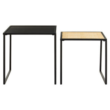 Orsina Nest of Tables with Black Metal Frame and Natural Weave Top for Versatile Home Decor