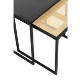 Orsina Nest of Tables with a sleek black frame and woven cane detail for modern living spaces