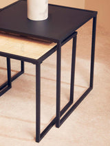 Orsina Nest of Tables in modern black design with a stylish woven top for versatile use