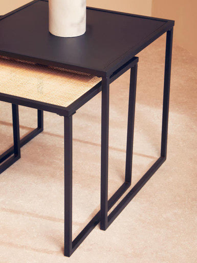 Orsina Nest of Tables in modern black design with a stylish woven top for versatile use