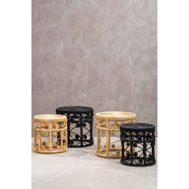 Orsina Nesting Tables in black and natural rattan design for modern home decor