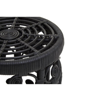 Orsina Black Wicker Nesting Tables with Intricate Spiral Design and Durable Construction