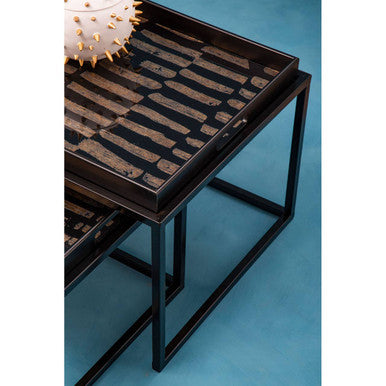 Orsina Nesting Tray Tables with stylish black and gold design, perfect for modern home decor