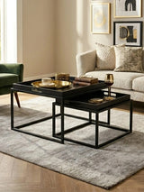 Orsina Nesting Tray Tables in Black with Gold Accents for Stylish Living Room Decor