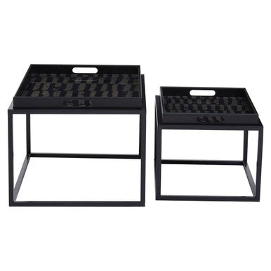 Orsina nesting tray tables in black with stylish patterned trays for versatile home decor