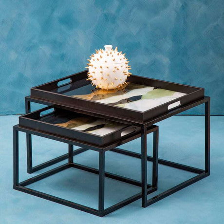 Orsina Nesting Tray Tables in Black with Stylish Design and Decorative Accent Piece