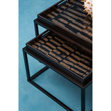 Orsina Nesting Tray Tables featuring a modern design with black and gold patterned surfaces