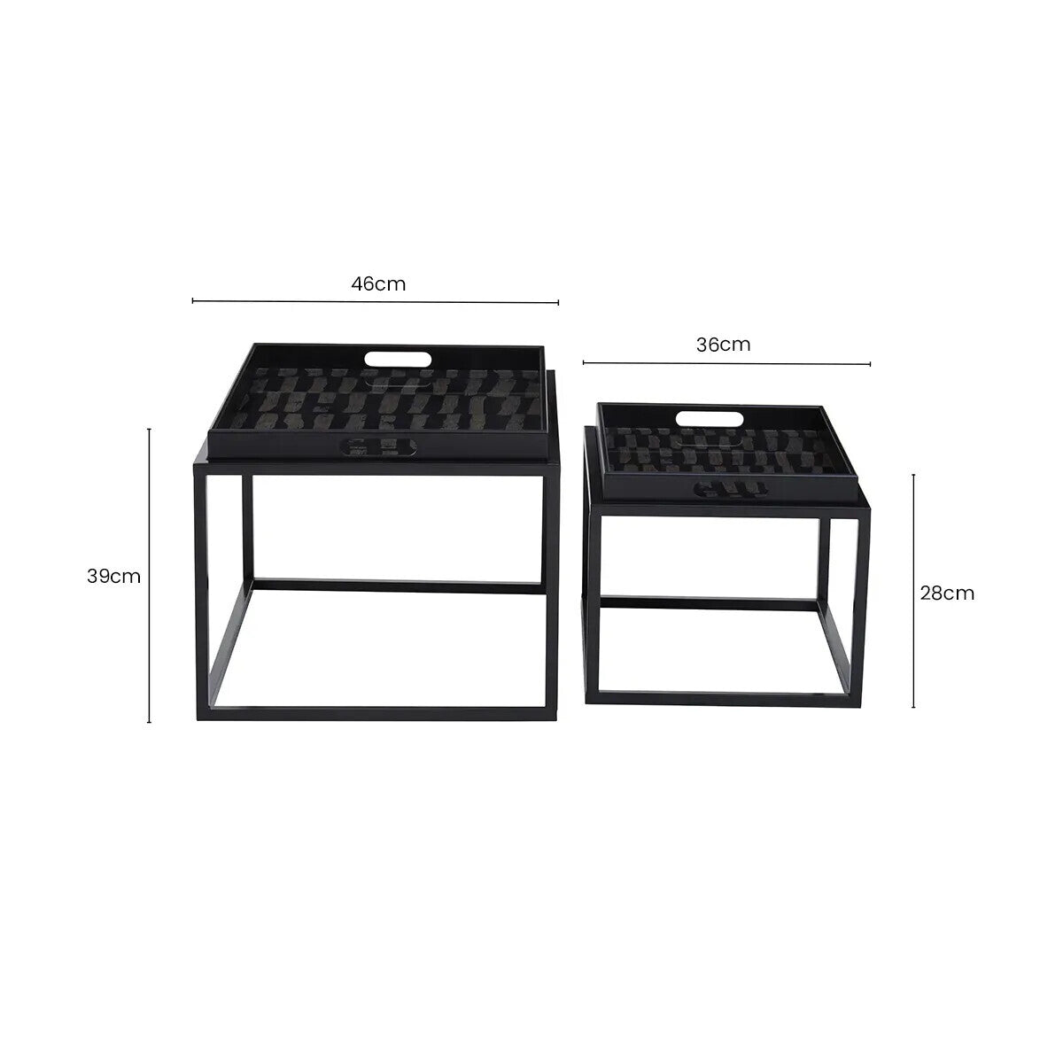 Orsina Nesting Tray Tables in Black with Handles and Minimalist Design for Versatile Spaces