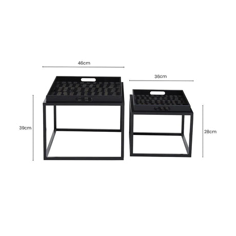 Orsina Nesting Tray Tables in Black with Handles and Minimalist Design for Versatile Spaces