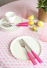 Casa by Josephine Jenno Nibbles Bowl on a pink floral tablecloth with complementary tableware