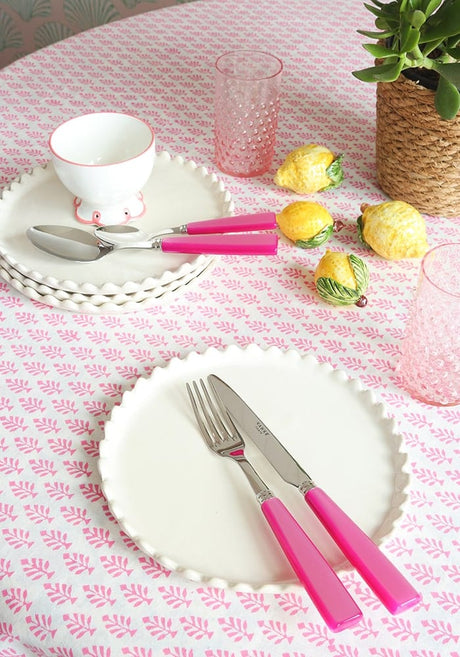Casa by Josephine Jenno Nibbles Bowl on a pink floral tablecloth with complementary tableware