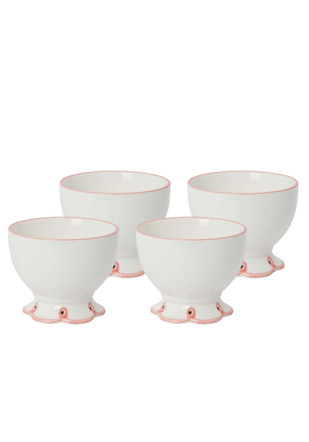 Set of four Casa by Josephine Jenno Nibbles Bowls in white with pink detailing for serving snacks