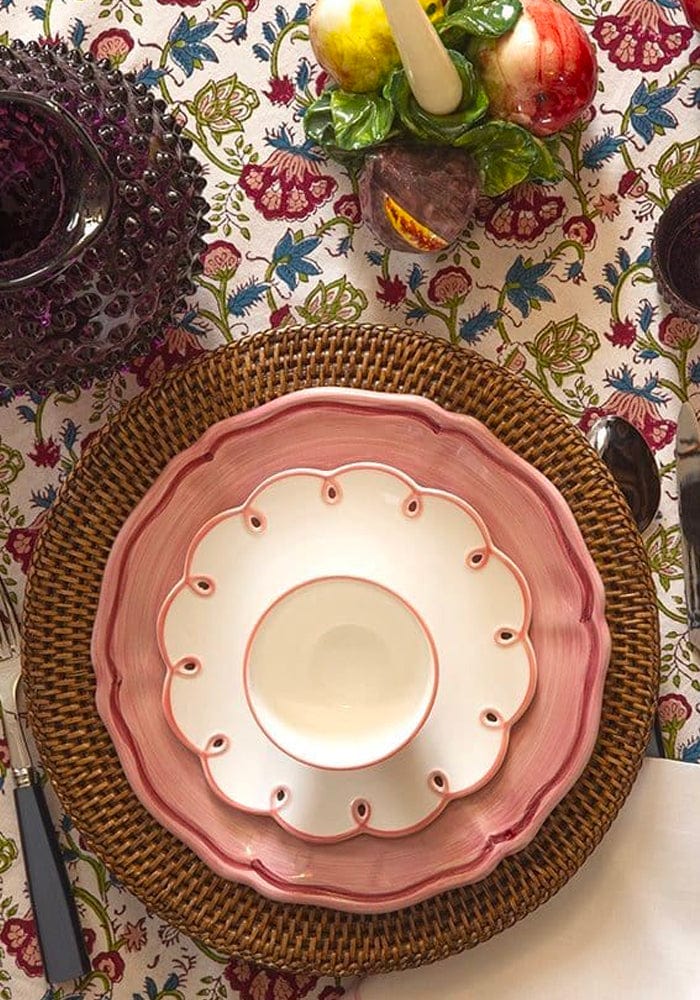 Casa by Josephine Jenno Nibbles Bowl in white and pink with decorative edge on a stylish table setting