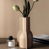 Nisu Home Modern Vase in Beige with Elegant Pleated Design and Floral Arrangement