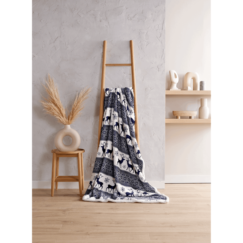 Nordic Sherpa Fleece Throw Navy Bellissimo Home