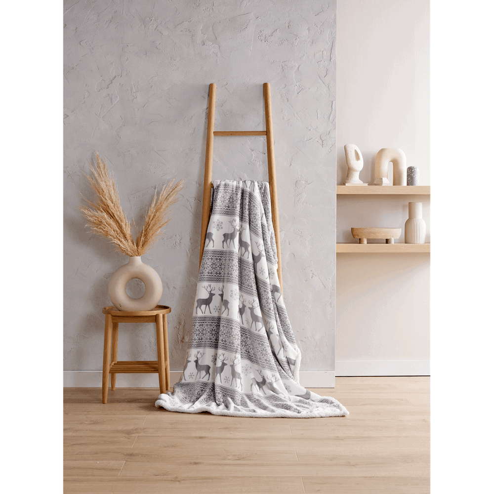 Nordic Sherpa Fleece Throw Grey Bellissimo Home