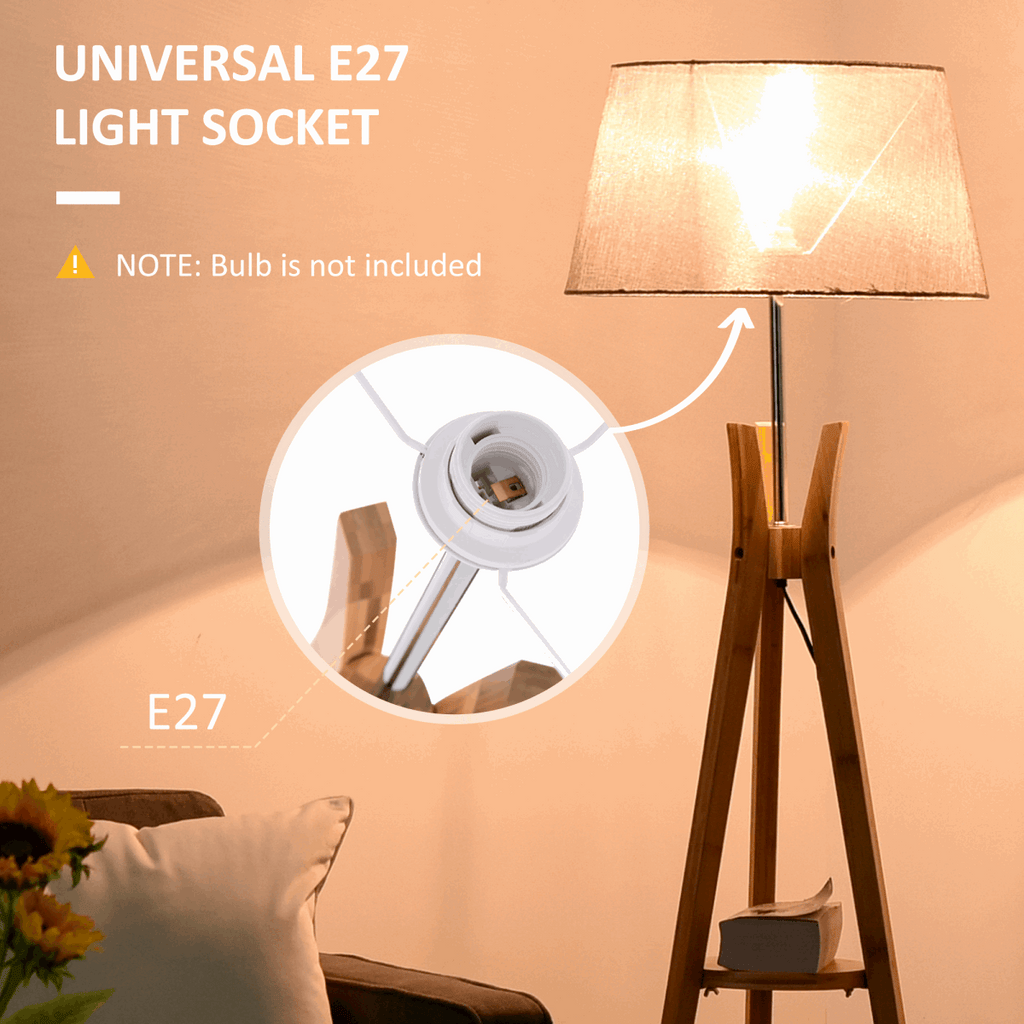 Wooden Tripod Floor Lamp with Shelf - Mid-Century Unbranded