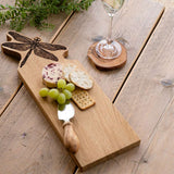 Selbrae House Oak Serving Board with Dragonfly Design, Cheese and Crackers Arrangement
