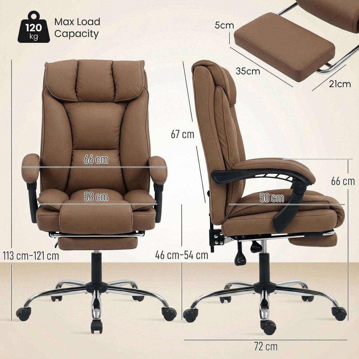 Wise Galleria Office Chair in brown with adjustable height and comfortable padding, supporting up to 120 kg