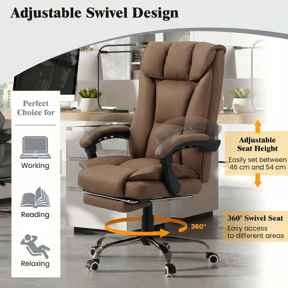 Wise Galleria Office Chair with adjustable height and 360 swivel design for comfort while working or relaxing
