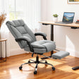 Comfortable grey office chair with adjustable footrest and ergonomic design for home offices