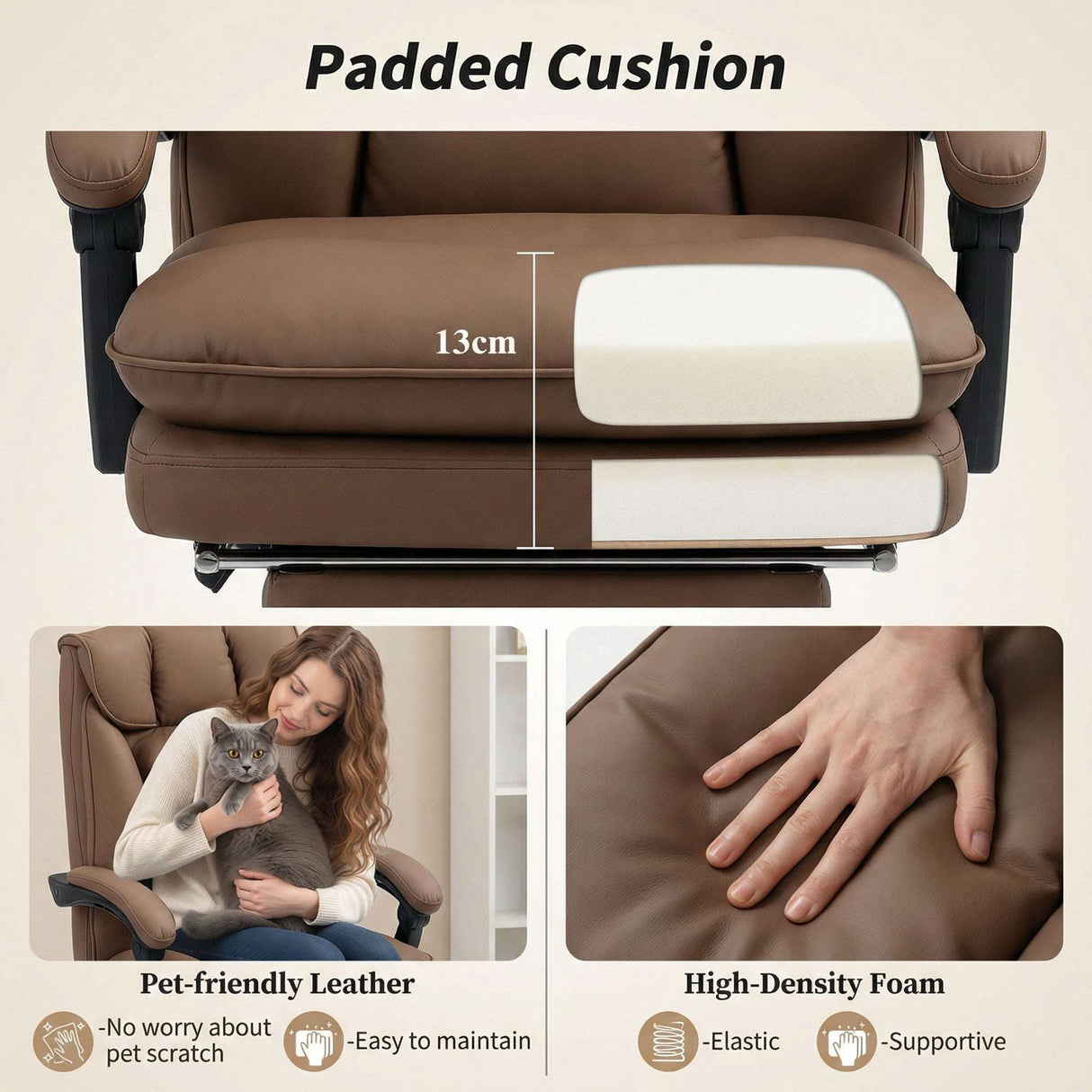 Wise Galleria Office Chair with padded cushion, high-density foam, and pet-friendly leather for comfort