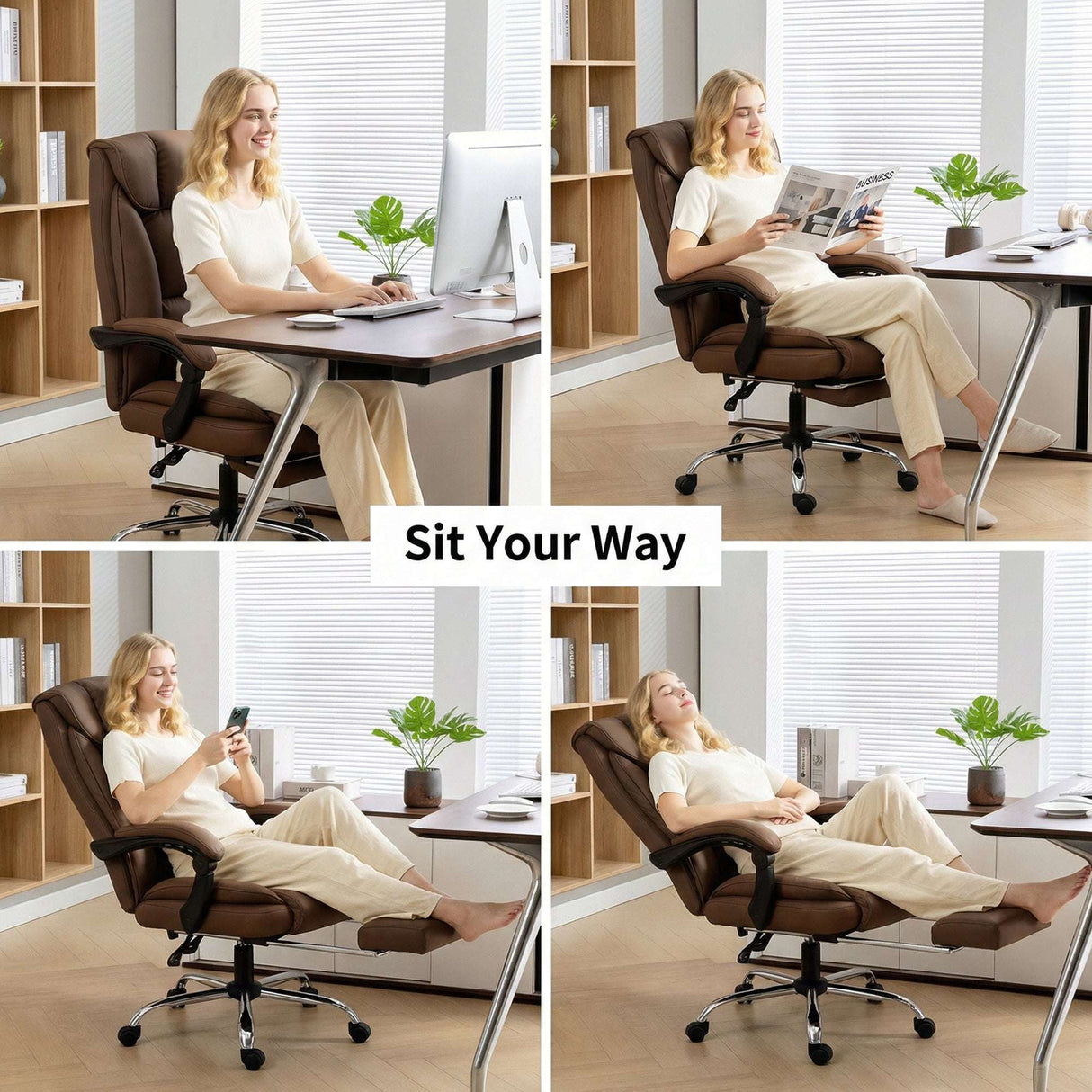 Wise Galleria Office Chair in brown with adjustable features for ergonomic comfort while working