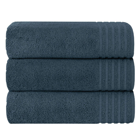 OLIVIA ROCCO navy Bath Sheets stacked for a luxurious and soft drying experience