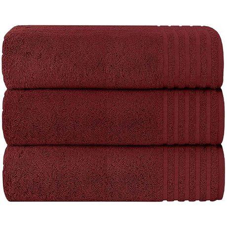 Set of three OLIVIA ROCCO Bath Sheets in rich burgundy colour for luxurious comfort
