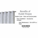 OLIVIA ROCCO Eyelet Drapes in White with Modern Pleats and Easy Installation for Blackout Curtains