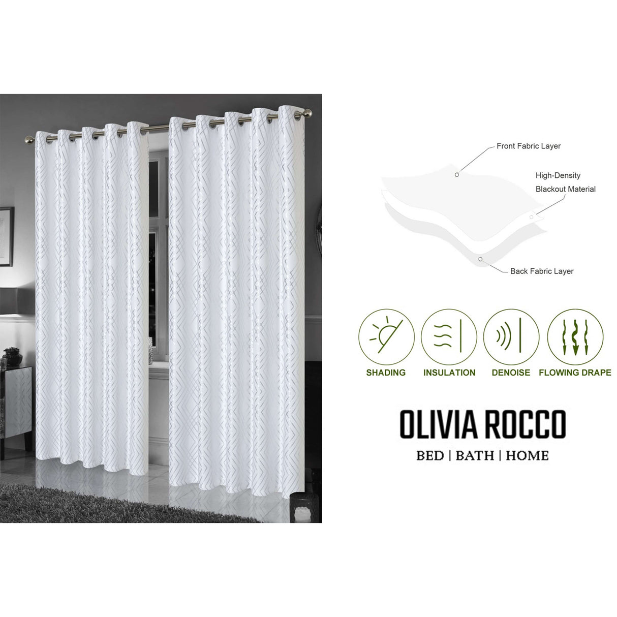 OLIVIA ROCCO White Blackout Curtains with Insulation and Denoise Features for Enhanced Privacy
