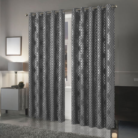 OLIVIA ROCCO Blackout Curtains with geometric pattern in grey for light blocking and privacy