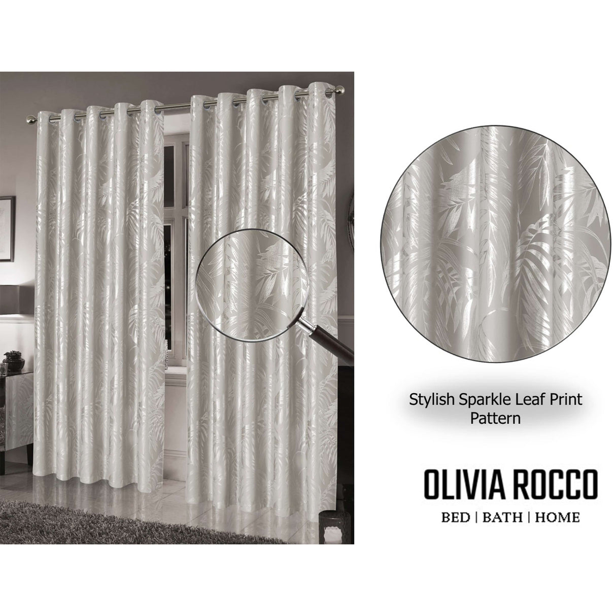 OLIVIA ROCCO Stylish Sparkle Leaf Print Blackout Curtains for Elegant Home Decor