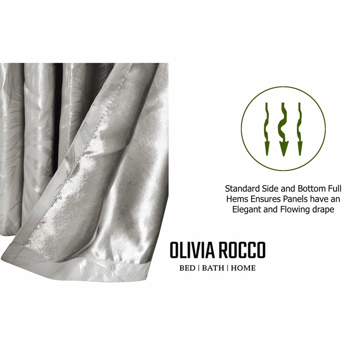 OLIVIA ROCCO Silver Blackout Curtains with Elegant Hems for Stylish Privacy and Light Control