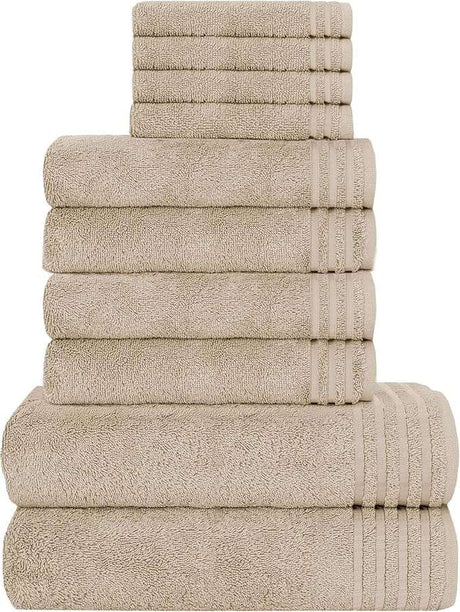 OLIVIA ROCCO Cotton Towels Set in neutral beige, soft and absorbent for a luxurious bathroom experience