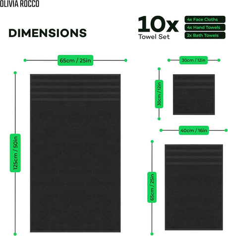 OLIVIA ROCCO Cotton Towels Set featuring 10 towels in various sizes for versatile use and comfort