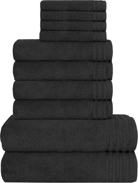 Olivia Rocco Cotton Towels Set in Black, consisting of various sizes for ultimate comfort and luxury