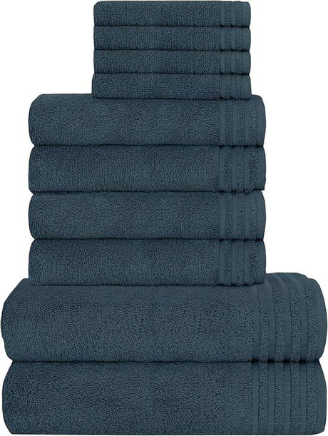 OLIVIA ROCCO Cotton Towels Set in navy blue, featuring soft and absorbent fabric for everyday use