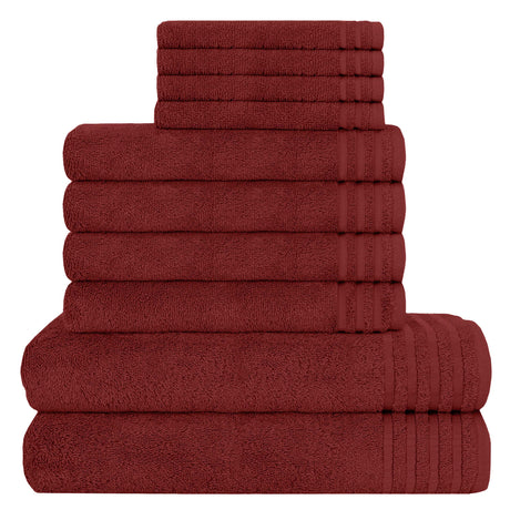 OLIVIA ROCCO Cotton Towels Set in rich burgundy, featuring plush absorbent towels in various sizes