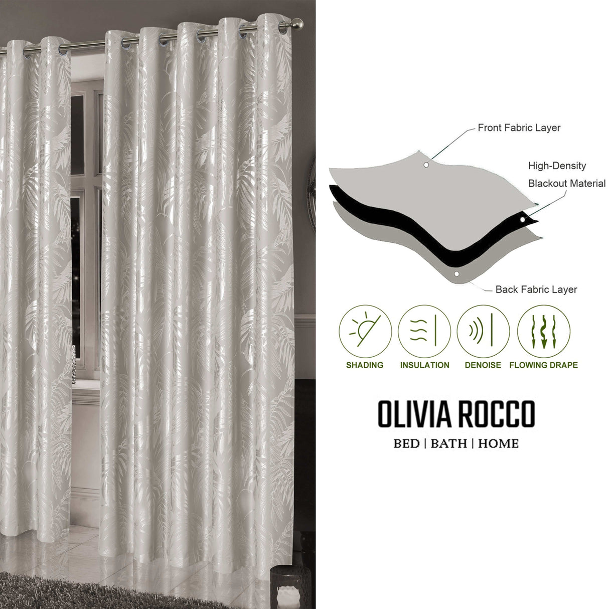 OLIVIA ROCCO Leaf Natural Sparkle Blackout Curtains
