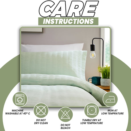Care instructions for OLIVIA ROCCO Duvet Cover Set, including washing and ironing guidelines