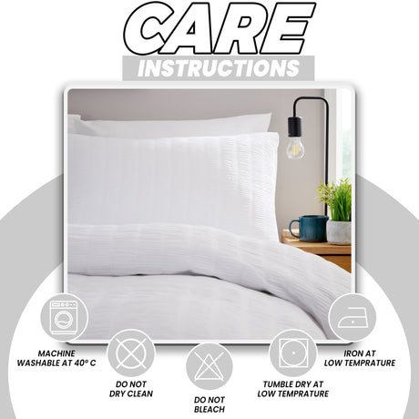 Care instructions for OLIVIA ROCCO Duvet Cover Set with washing and ironing guidelines