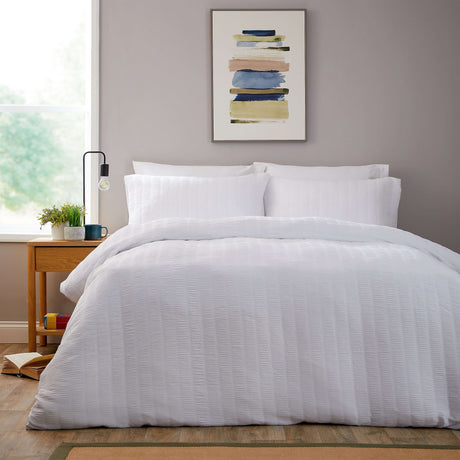 Olivia Rocco Duvet Cover Set in white with a textured finish for a minimalist bedroom look