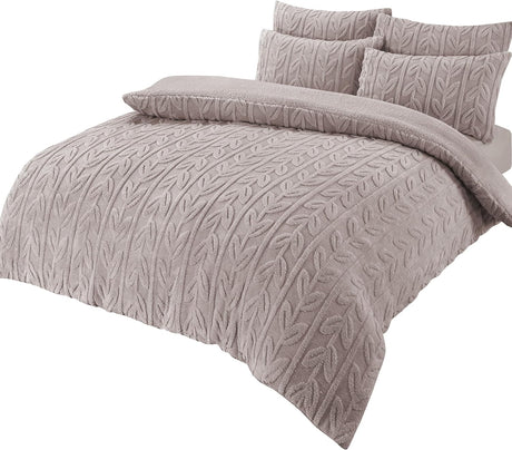Leaf Print Teddy Fleece Duvet Set Ultra-Soft Winter Bedding