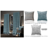 OLIVIA ROCCO eyelet curtains in blue with modern geometric pattern for stylish home decor