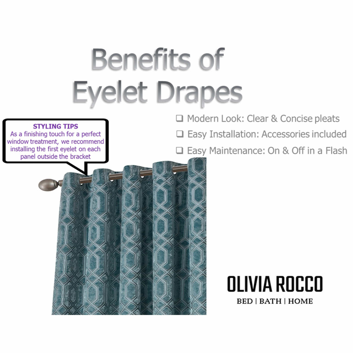 OLIVIA ROCCO Eyelet Curtains with Modern Pleats for Easy Installation and Maintenance