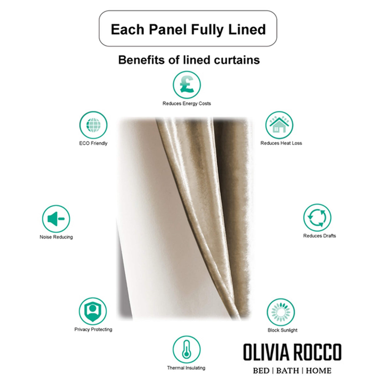 OLIVIA ROCCO Eyelet Curtains fully lined for energy saving, noise reduction, and sunlight blocking