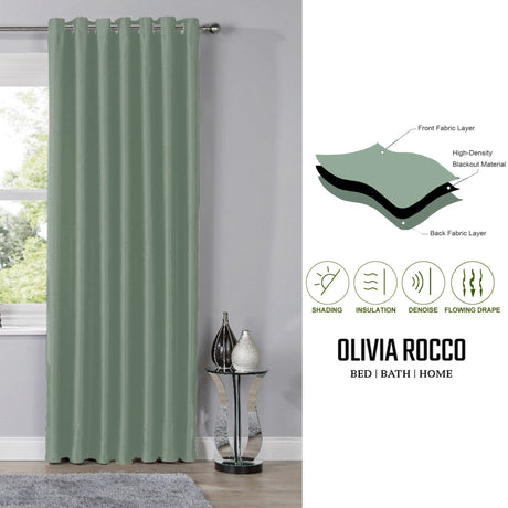 Olivia Rocco Eyelet Curtains in Soft Green with High-Density Blackout Material for Insulation