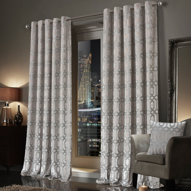 OLIVIA ROCCO Eyelet Curtains in Light Grey with Geometric Design for Modern Interiors