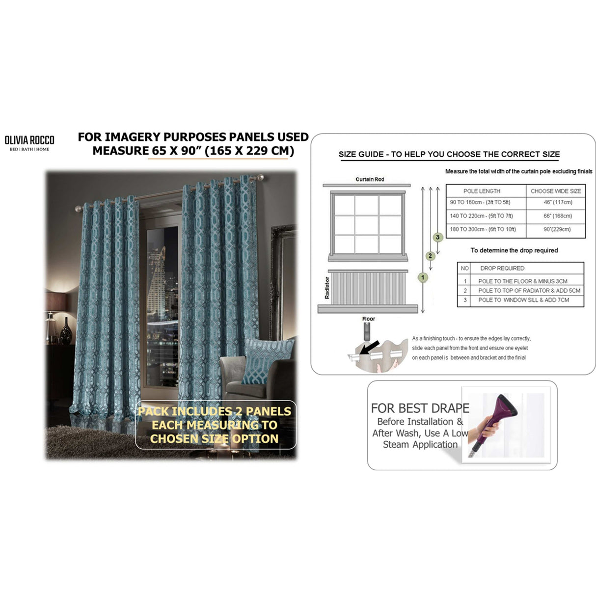 OLIVIA ROCCO Eyelet Curtains in Blue, measuring 65 x 90 inches, perfect for modern home decor